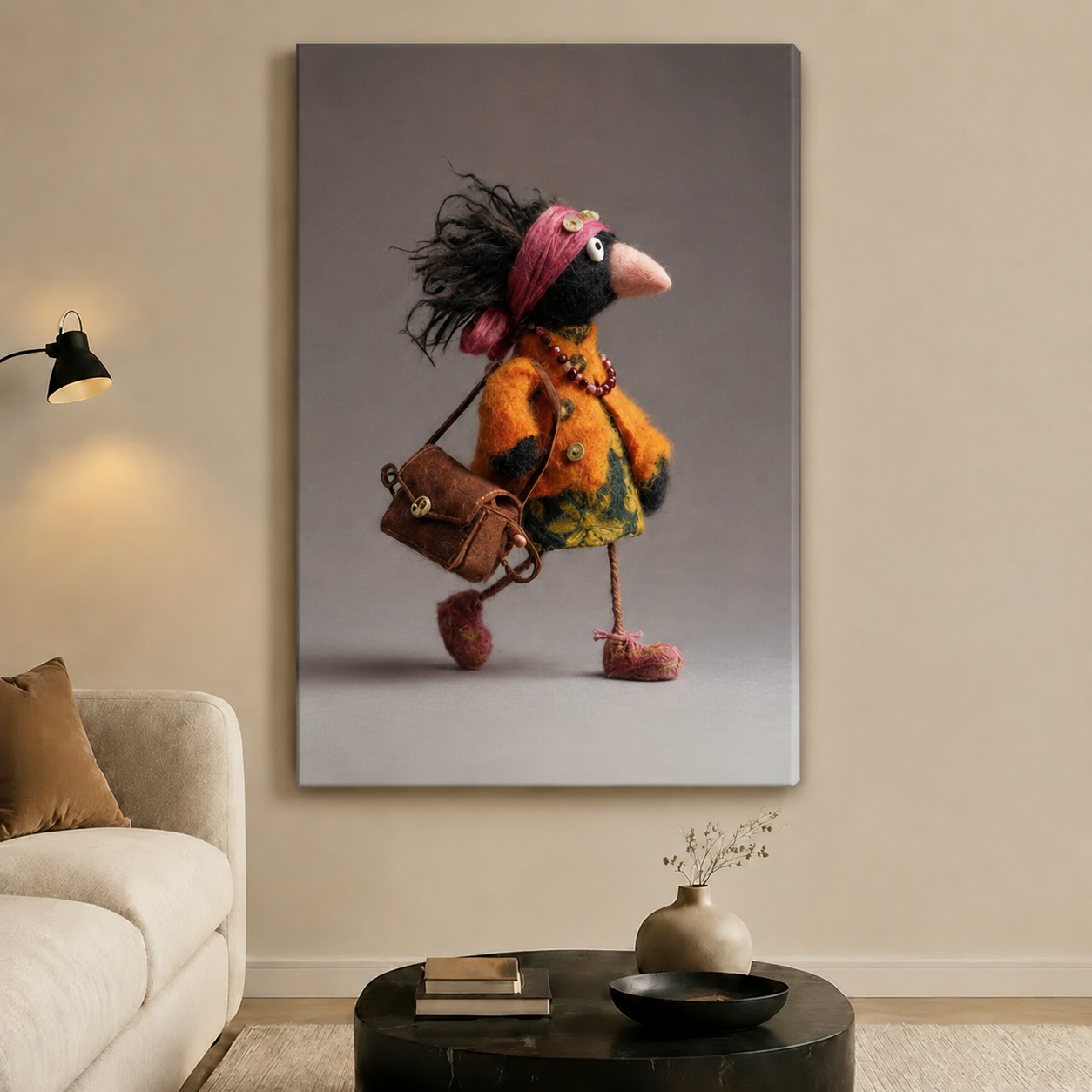 Sassy Crow Lady Whimsical Folk Art Canvas