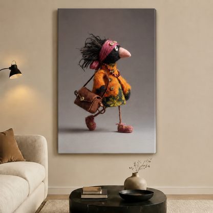 Sassy Crow Lady Whimsical Folk Art Canvas