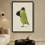 Dapper Green Bird Bowler Hat Canvas Wall Art