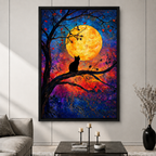 Black Cat Full Moon Night Canvas Wall Art