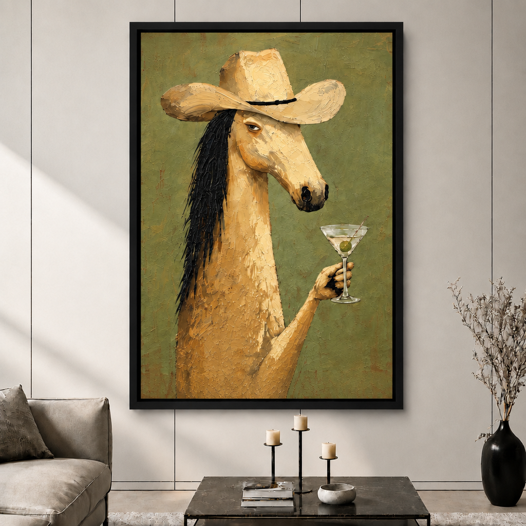 Cowboy Horse Martini Oil Painting Canvas