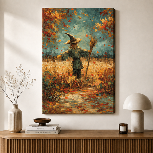 Autumn Scarecrow Field Canvas Wall Art