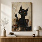 Moody Black Cat Whiskey Oil Painting Canvas Art