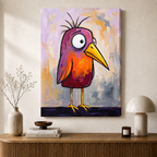 Quirky Cartoon Bird Colorful Funny Canvas Art