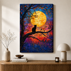 Black Cat Full Moon Night Canvas Wall Art