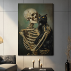 Gothic Skeleton Holding Black Cat Canvas Art w6614