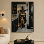 Witch Reading Black Cat Gothic Canvas Wall Art