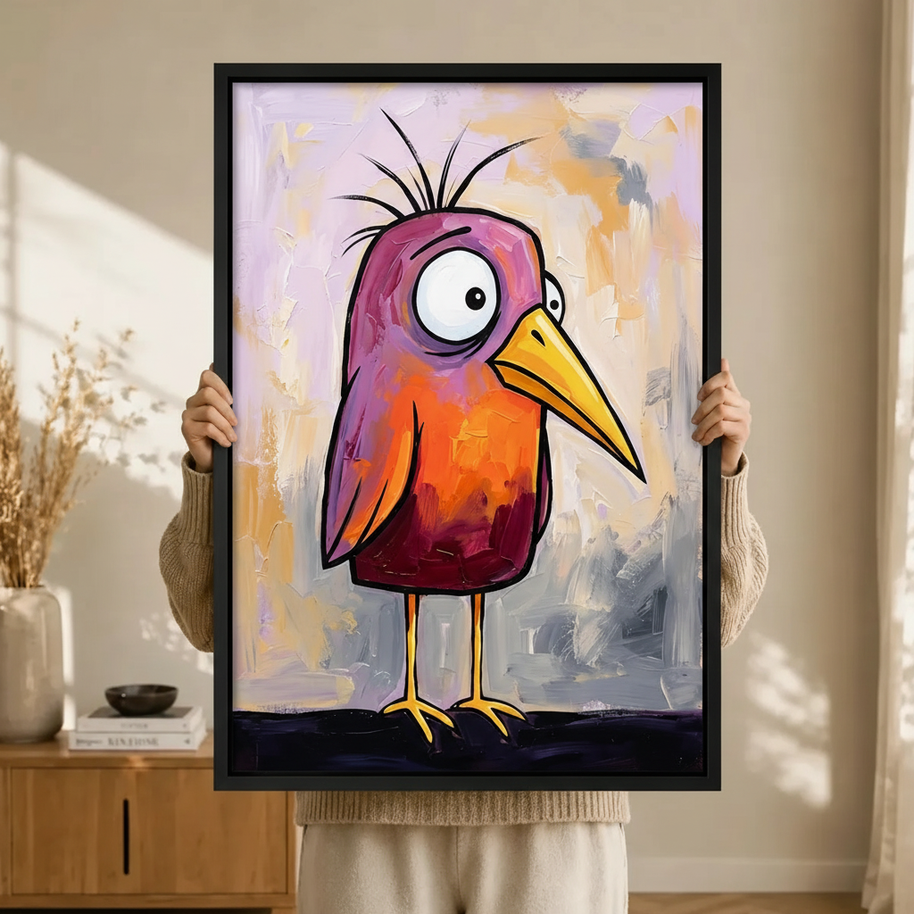 Quirky Cartoon Bird Colorful Funny Canvas Art