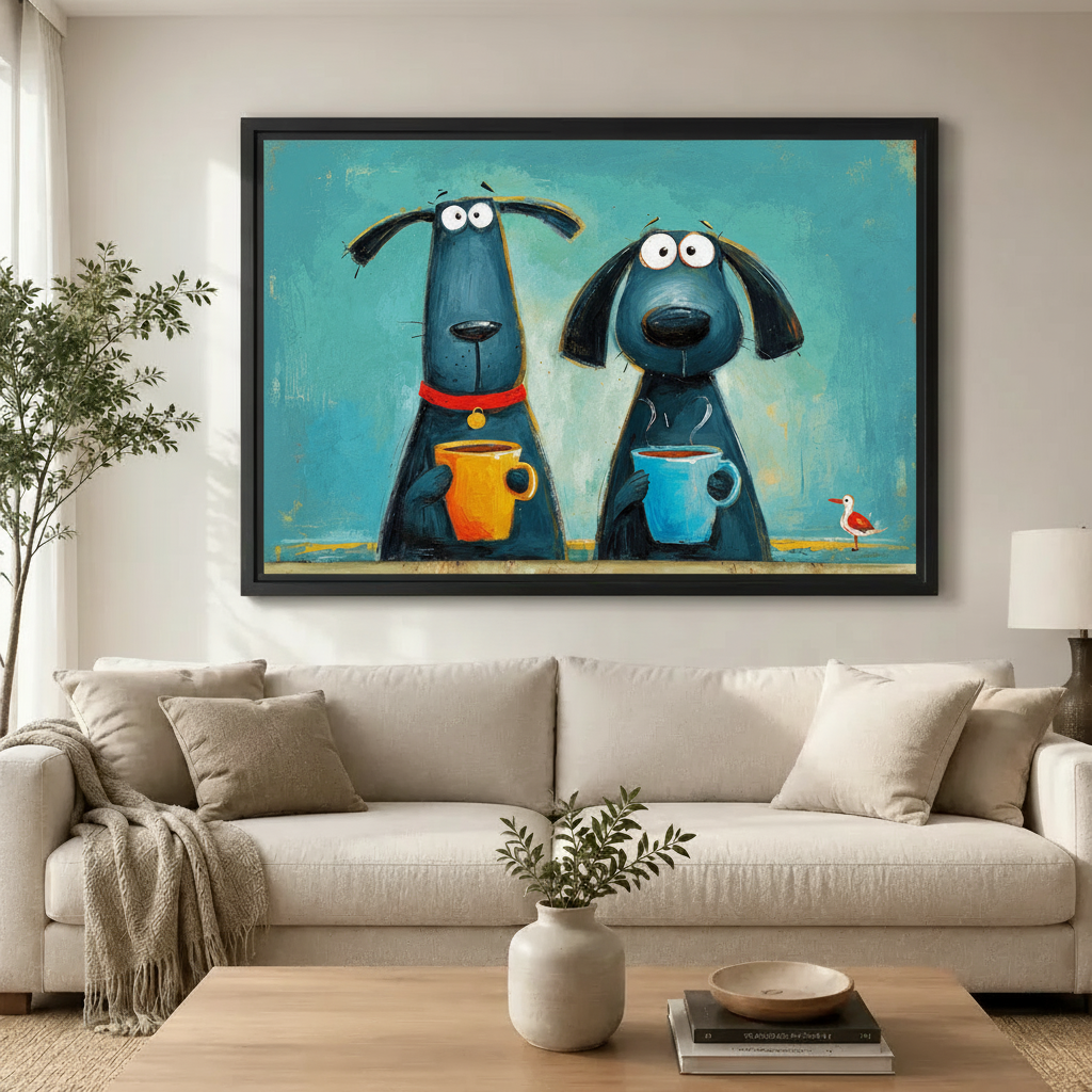 Funky Dogs Coffee Colorful Canvas Wall Art