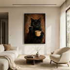 Moody Black Cat Coffee Cigarette Oil Canvas Art