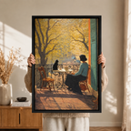 Autumn Balcony Cat Impressionist Canvas Wall Art