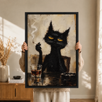 Moody Black Cat Whiskey Oil Painting Canvas Art