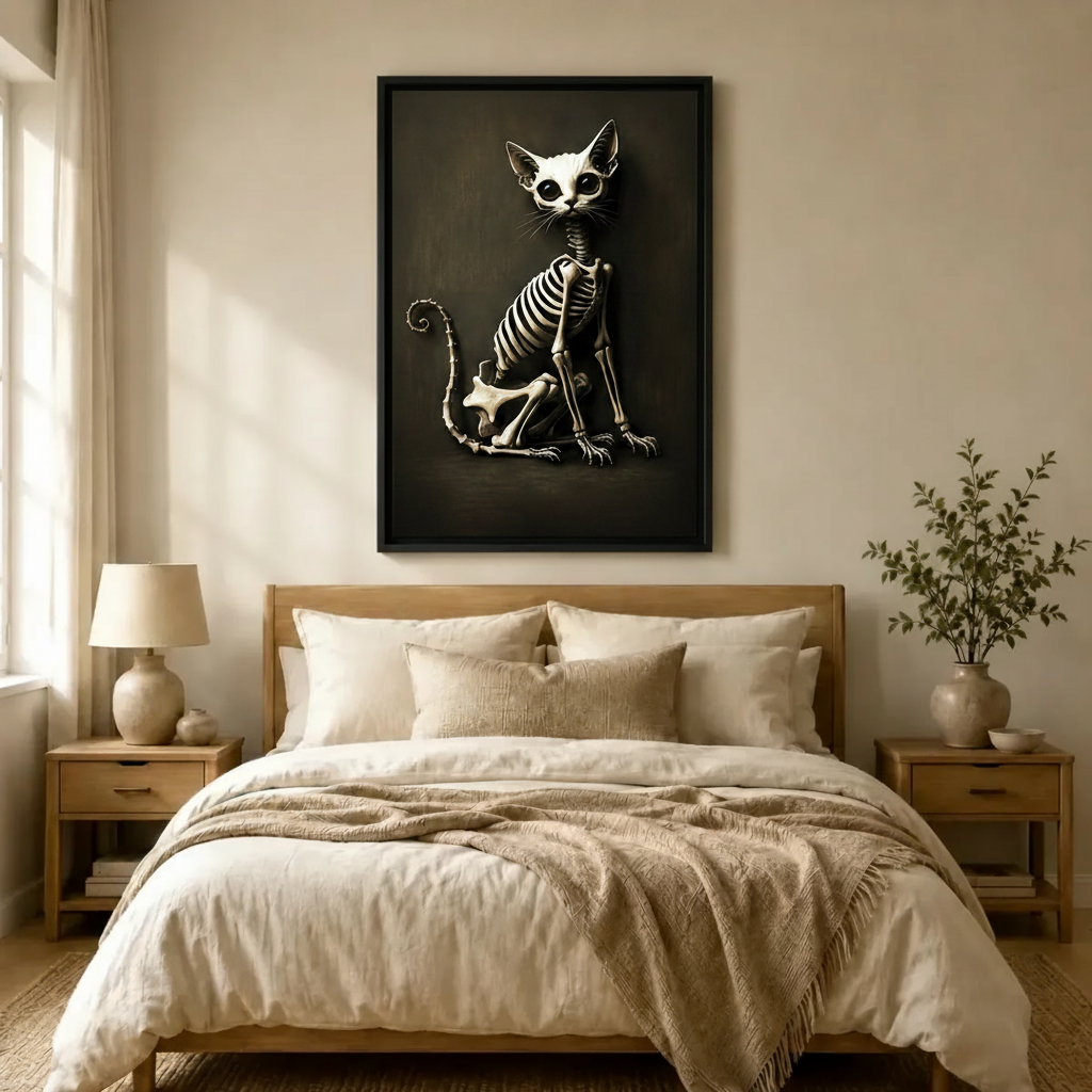 Gothic Skeleton Cat Dark Canvas Wall Art