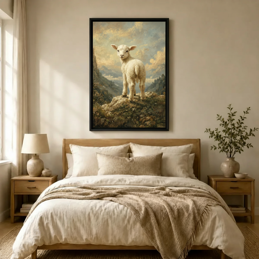 Pastoral Lamb Vintage Oil Canvas Art