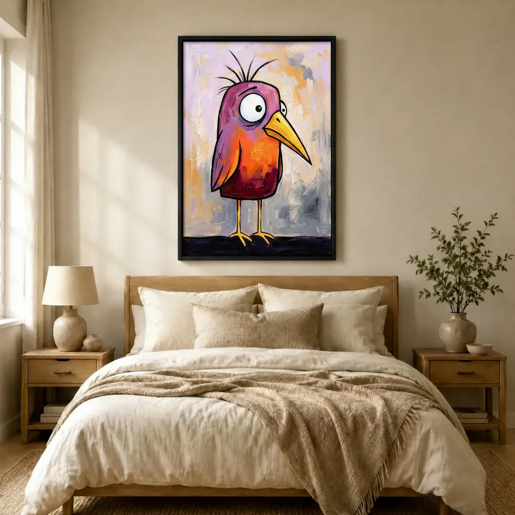 Quirky Cartoon Bird Colorful Funny Canvas Art