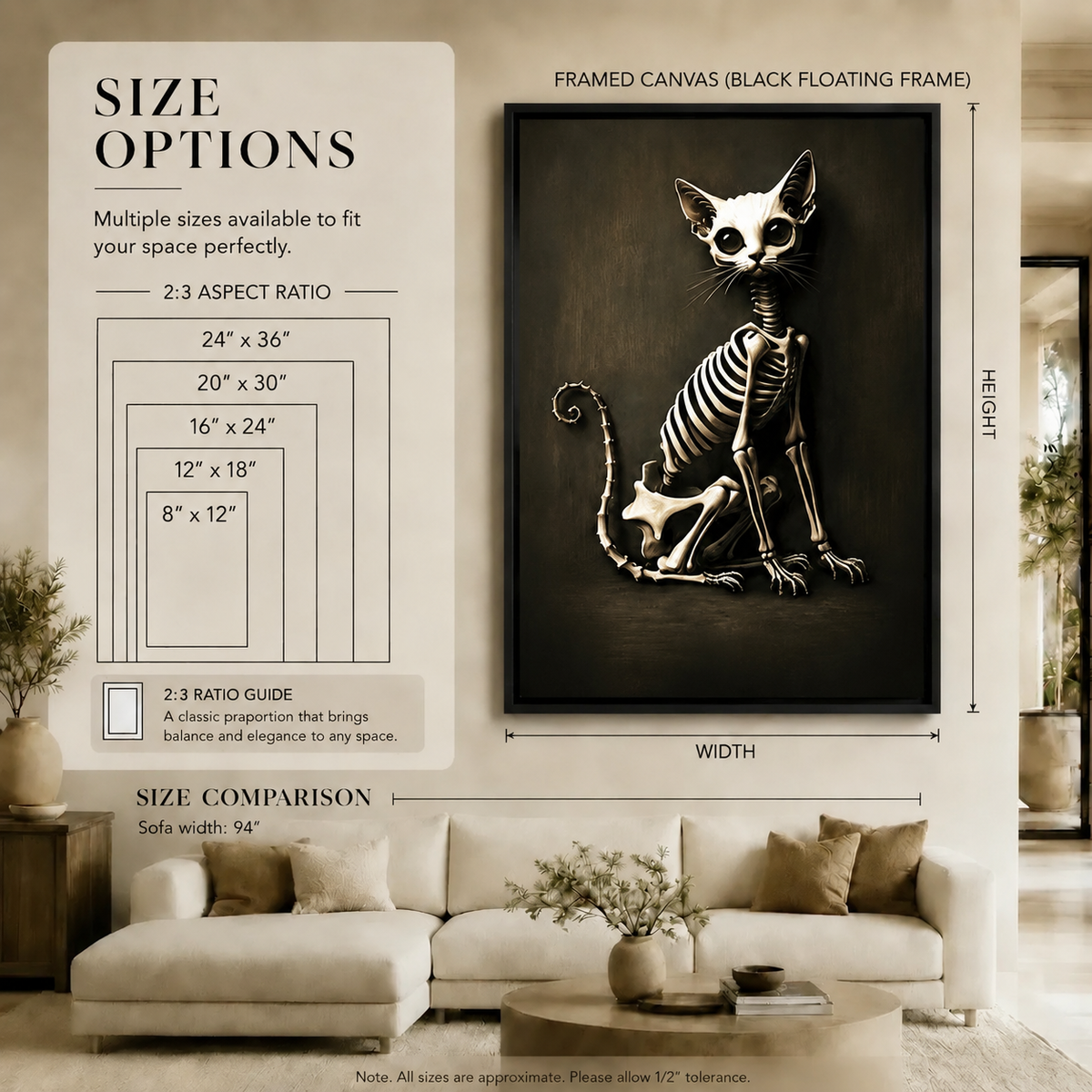 Gothic Skeleton Cat Dark Canvas Wall Art