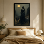 Woman & Wolves Moonlit Dark Fantasy Canvas Wall Art