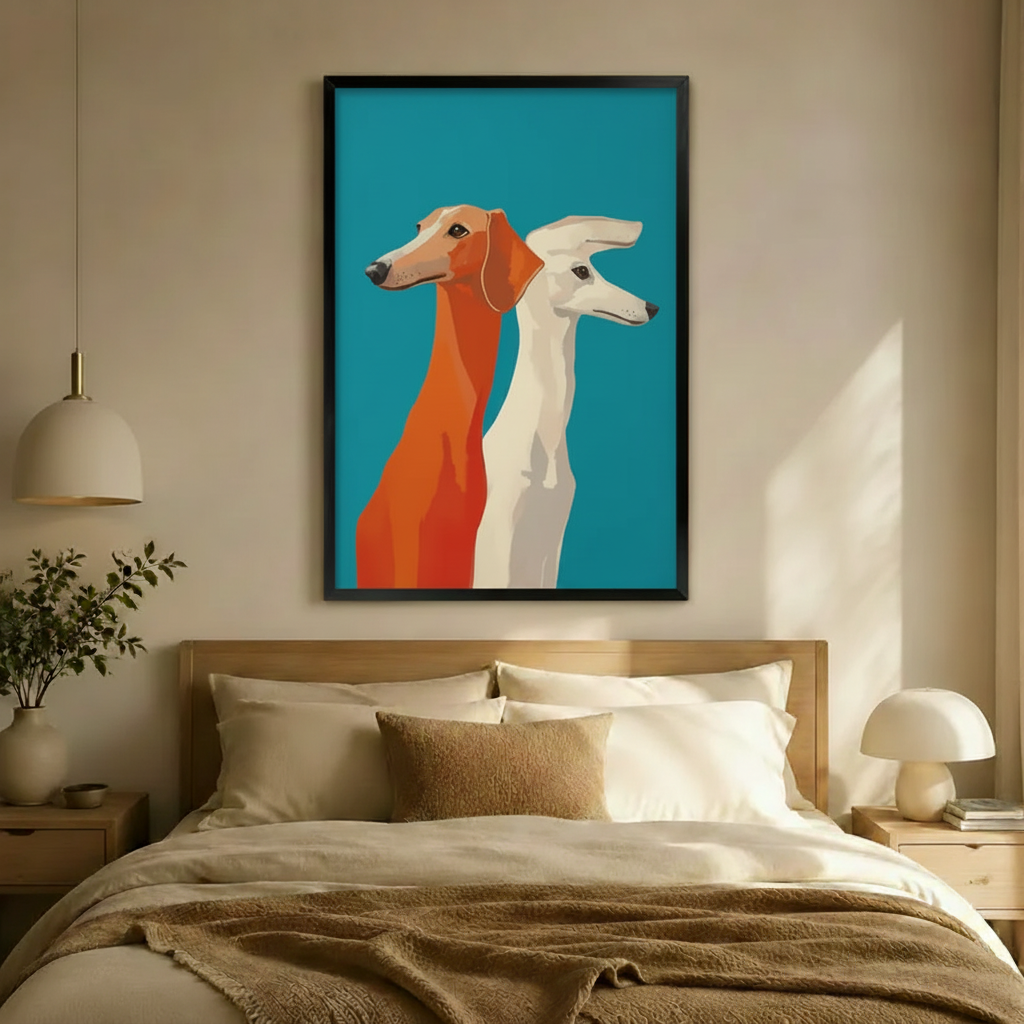 Two Greyhounds Modern Bauhaus Canvas Wall Art