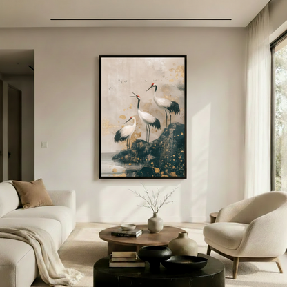 Red-Crowned Cranes Japanese Canvas Wall Art