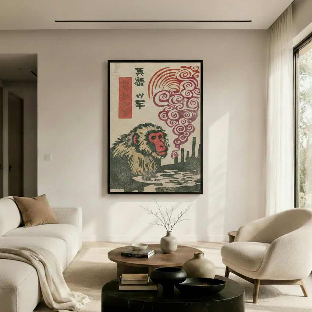 Japanese Snow Monkey Hot Spring Canvas Art