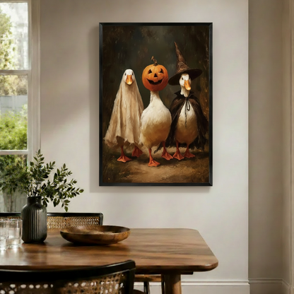 Halloween Duck Trio Vintage Oil Canvas