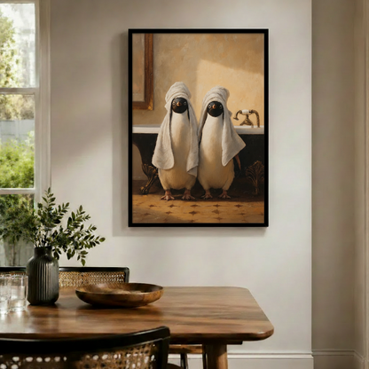 Bath Time Ducks Vintage Oil Canvas Art