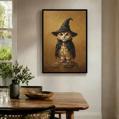 Wizard Owl Halloween Vintage Oil Canvas Art