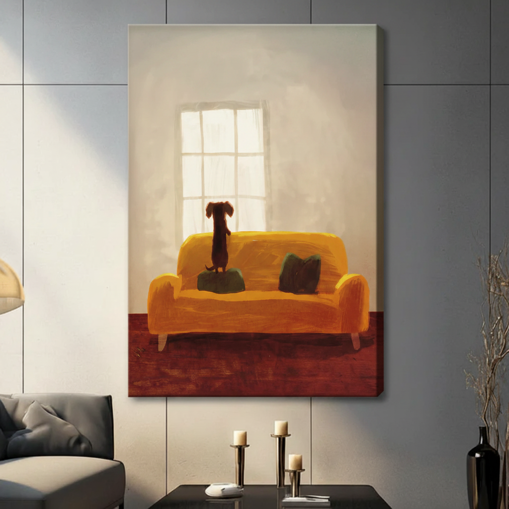 Loyal Companion Minimalist Dog Sofa Canvas Art