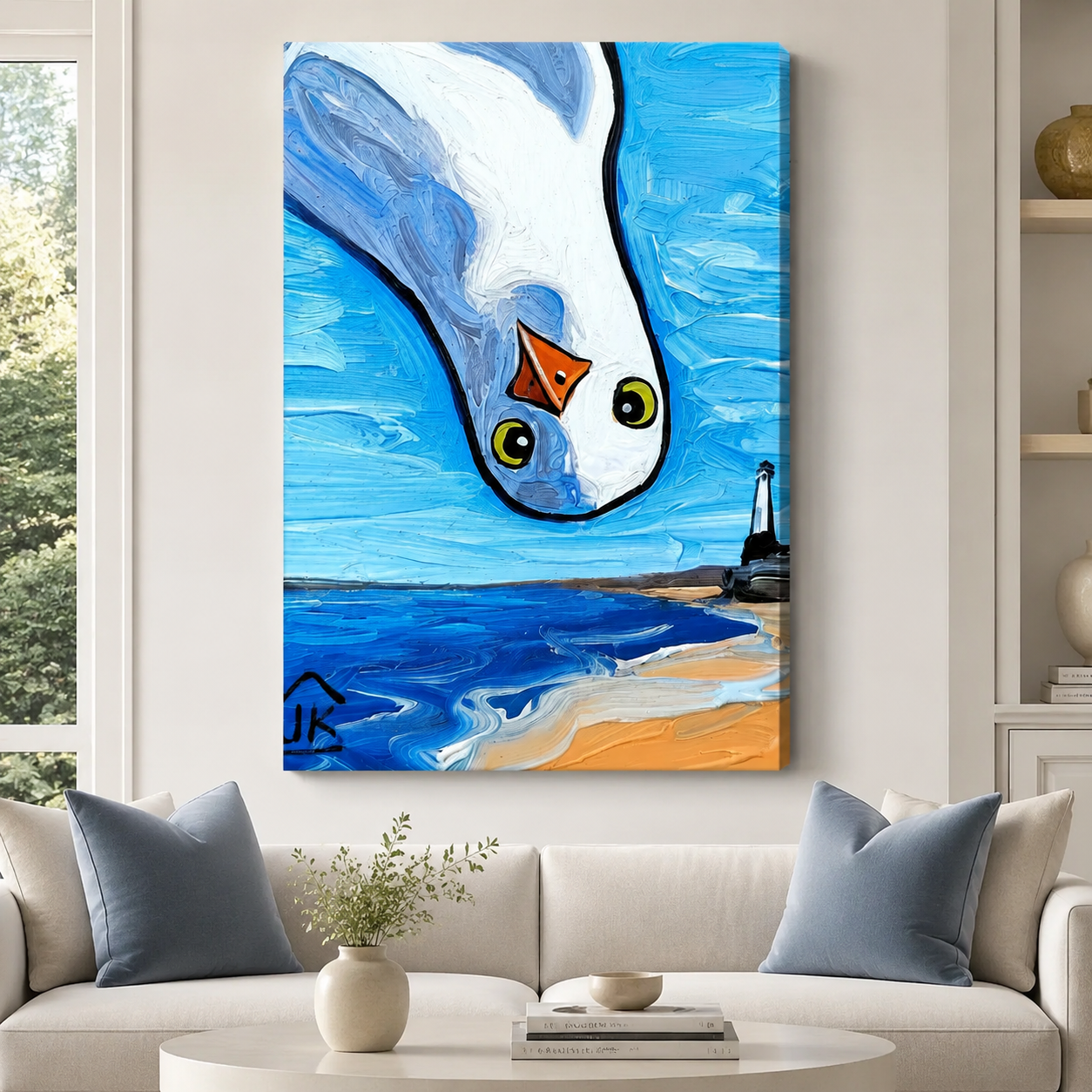 Diving Seagull Coastal Canvas Wall Art