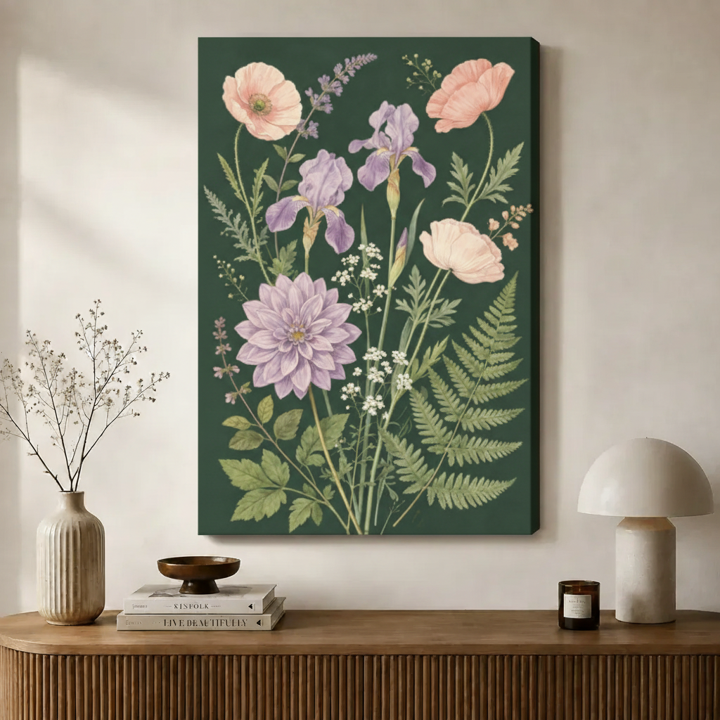Dark Botanical Floral Garden Illustration Canvas Art