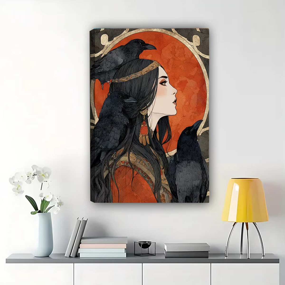 Woman with Ravens Wall Art - Gothic Fantasy Portrait| W1055