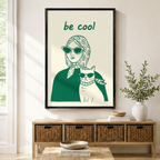 Be Cool Woman Cat Retro Pop Canvas Wall Art w6078