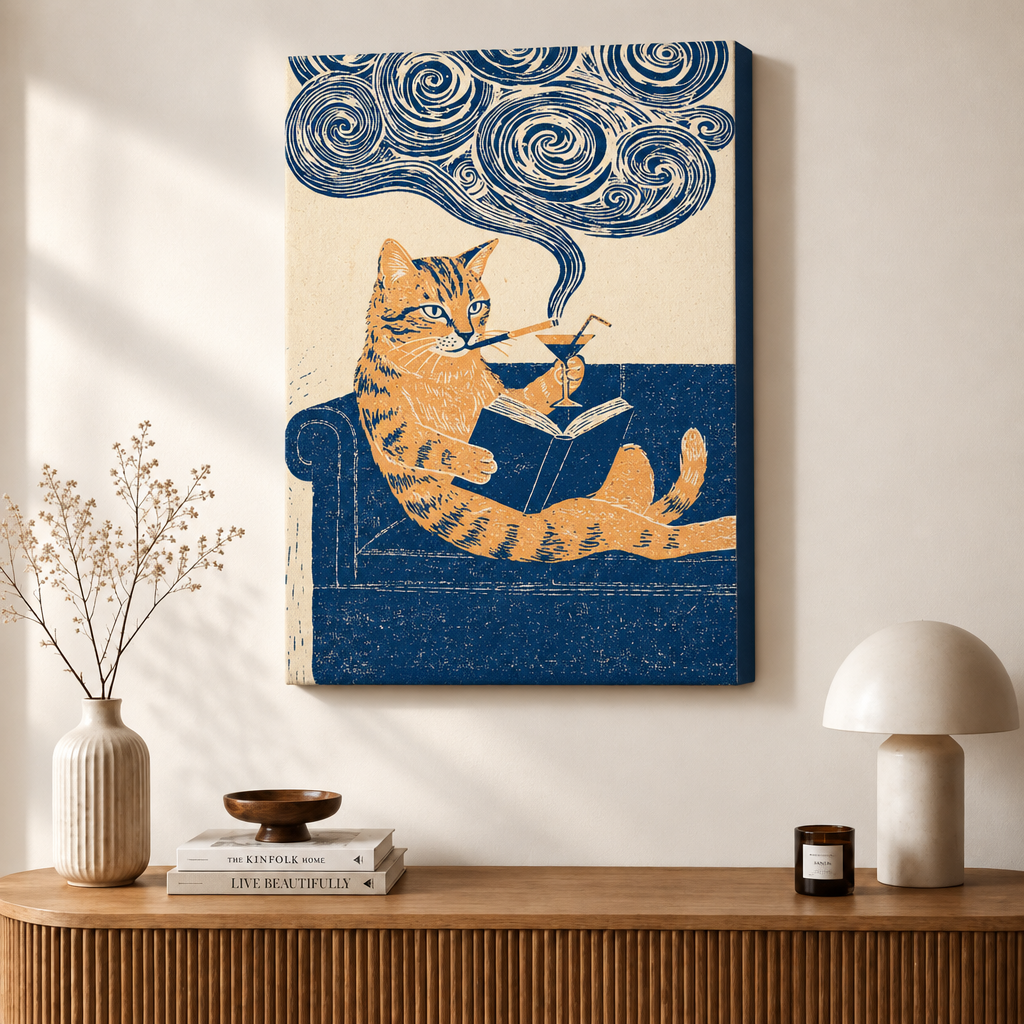 模板2 - 版画慵懒猫