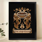 The Espresso Vintage Heraldry Wall Art – Retro Coffee Animal Framed Canvas Print | W2310