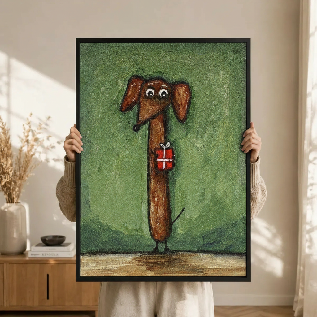 主图2 - 卡通腊肠犬抱礼物手持场景