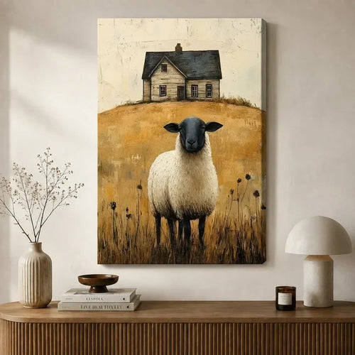 Black-Faced Sheep Farmhouse Canvas Wall Art
