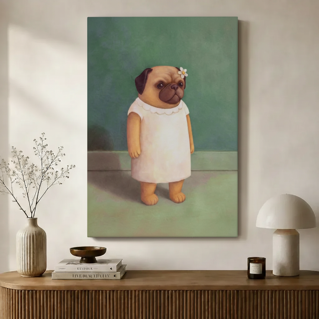 Vintage Pug Dress Portrait Canvas Wall Art