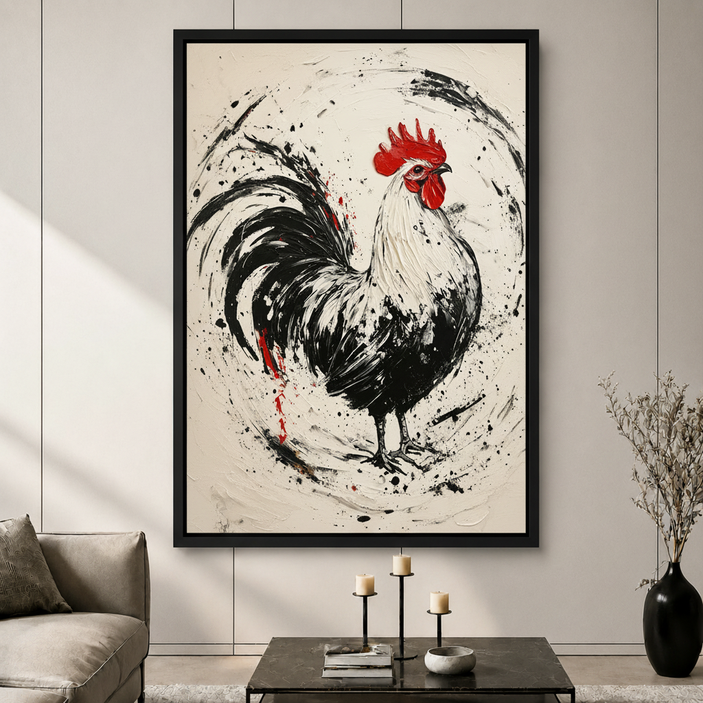 Abstract Rooster Ink Splash Canvas Art