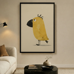 Scruffy Yellow Bird Big Beak Canvas Wall Art