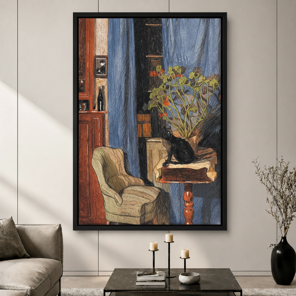 Vintage Interior Black Cat Canvas Wall Art