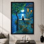 Mediterranean Night Cat Canvas Wall Art