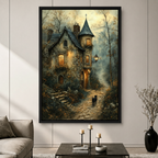Gothic Cottage Black Cat Canvas Wall Art