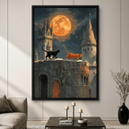 Gothic Cats Castle Moon Canvas Wall Art
