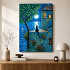 Mediterranean Night Cat Canvas Wall Art