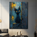 Impressionist Black Cat Night Canvas Art w6606