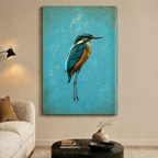 Teal Kingfisher Bird Vintage Canvas Wall Art