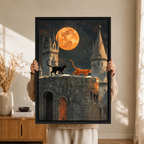 Gothic Cats Castle Moon Canvas Wall Art