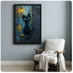 Impressionist Black Cat Night Canvas Art w6606