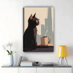 Cool Cat Coffee Canvas Print - Urban Morning Vibes Wall Art|W1183