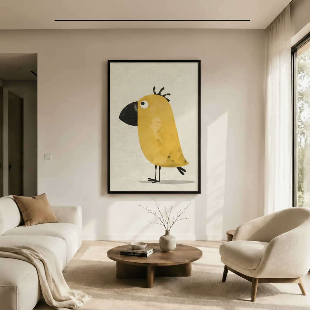 Scruffy Yellow Bird Big Beak Canvas Wall Art